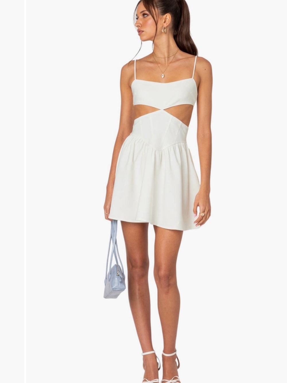 Edikted White Cutout Spaghetti Strap Mini Dress
